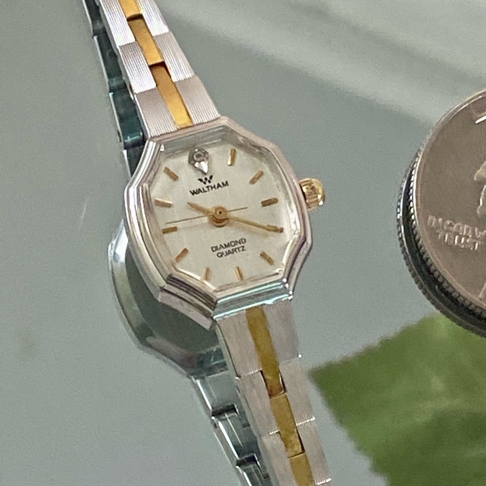 Vintage Petite Waltham Two-tone Diamond Quartz Watch